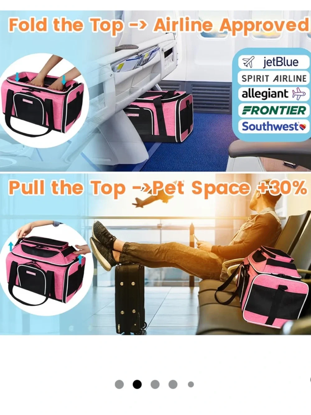 Pink Petskd pet carrier with expandable top for air travel New with tags